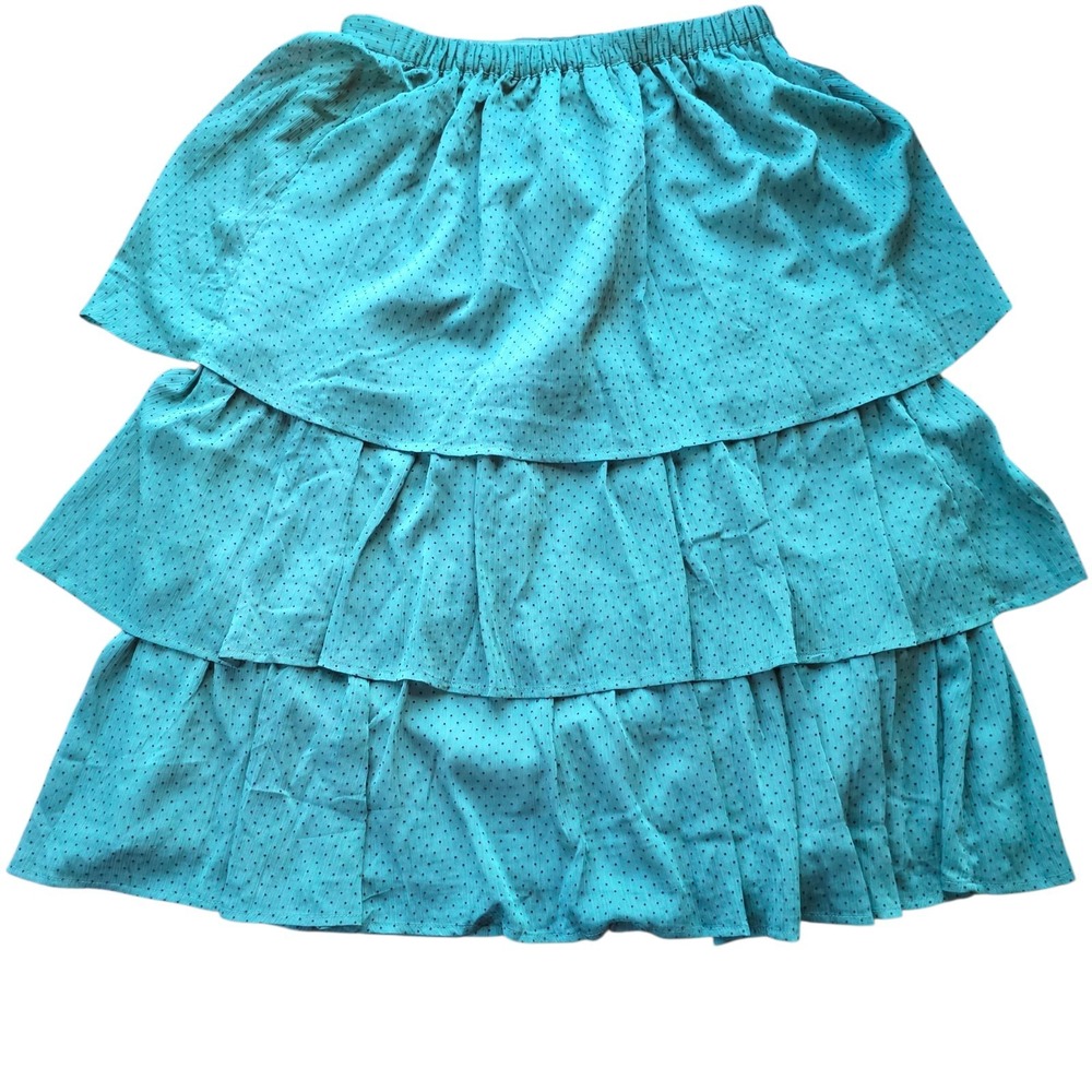 J Crew Womens Size Medium Green Flocked Dot Ruffle Tiered Midi Skirt‎ #1208